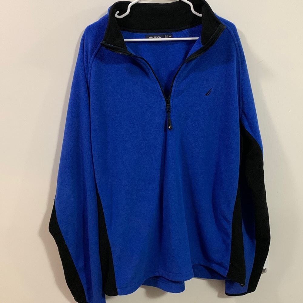 Nautica Men’s XXL quarter zip long sleeve fleece pullover, blue & black